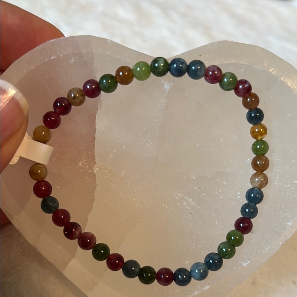 4-5mm Genuine Rainbow Tourmaline Gemstone Bracelet